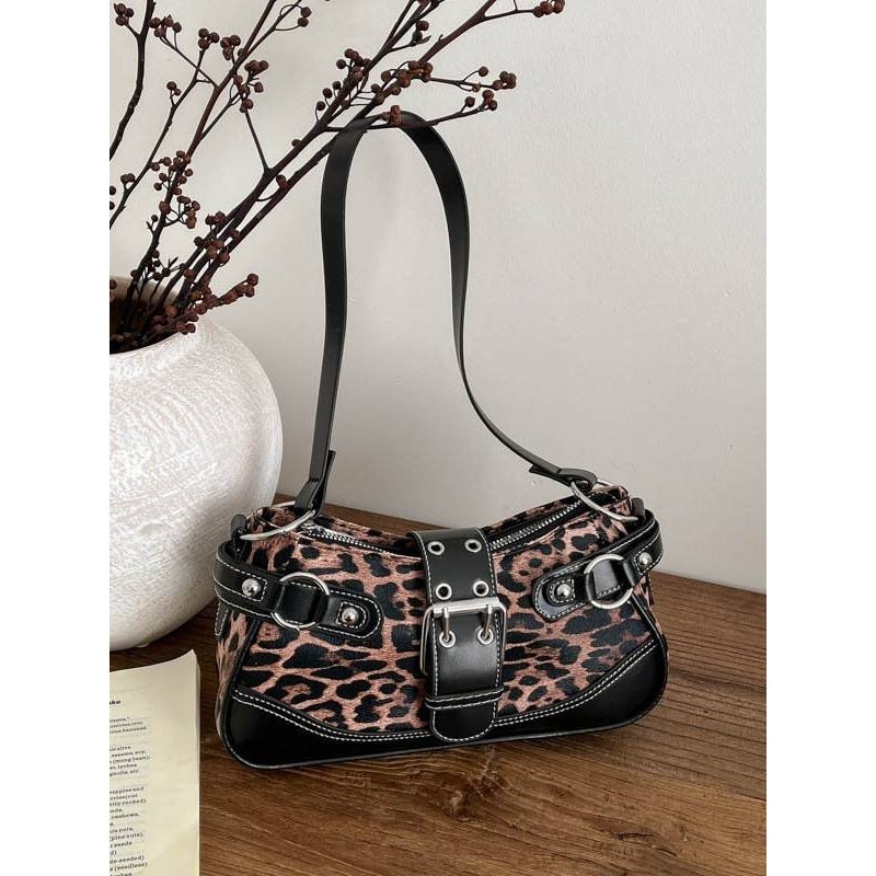 专柜品牌复古皮带扣豹纹气质单肩2025秋冬新款时尚铆钉大容量休闲,淘宝优惠券,粉丝福利购,淘宝优惠卷