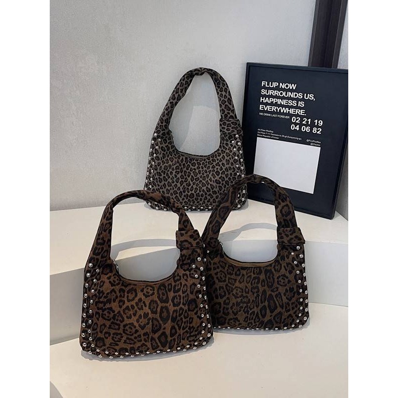 专柜品牌高级感豹纹铆钉大容量包包女2025新款潮时尚手提单肩包通,淘宝优惠券,粉丝福利购,淘宝优惠卷