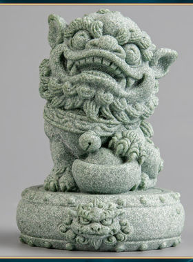 逗兽记青砂石兽鼓对狮装饰品摆件