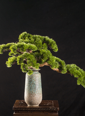 迎客松仿真盆栽玄关博古架装饰品