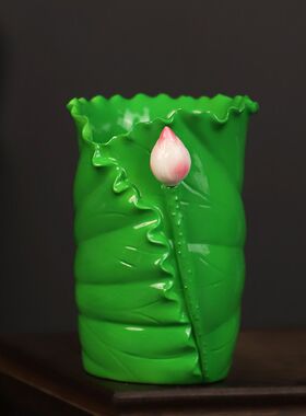 陶瓷莲花叶香筒香桶供佛前佛具用品办公书房桌面创意荷叶笔筒摆件