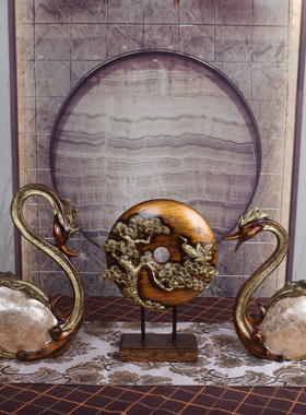 美式风天鹅延年三件套酒柜子松鹤