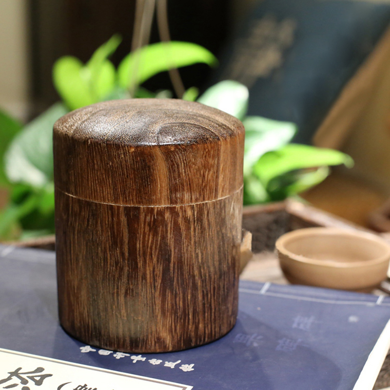 实木大号圆形茶叶罐密封罐茶叶桶 日式烧桐木茶叶盒/花草茶收纳罐 - 图0
