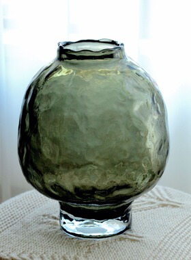 中古大肚玻璃花瓶摆件轻奢高级感客厅桌面水养鲜花插花装饰品花器
