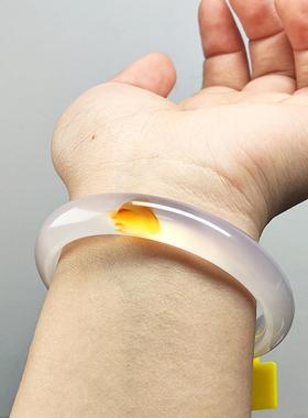 纯天然玉镯女款高冰荔枝冻手镯女玛瑙玉髓冰透白月光玉石镯子正品