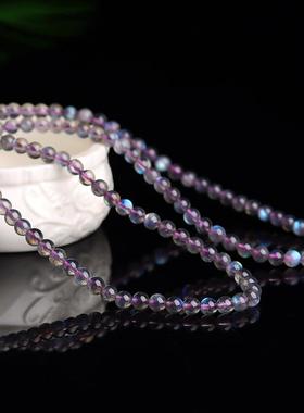 2026天然水晶紫拉长石多圈圆珠手串彩色月光石猫眼蓝光三圈女手链