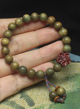 2026绿檀8mm单圈手串血檀花朵女款手链森系文玩佛珠念珠手饰礼品