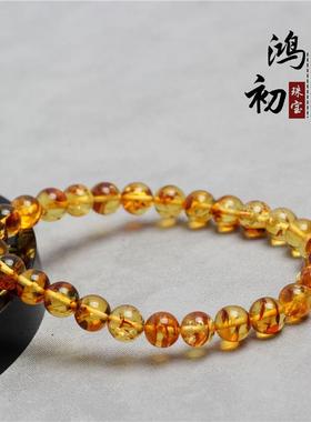 2026鸿初珠宝 天然黄色花珀手串 净水时尚琥珀圆珠手链 厂家直销