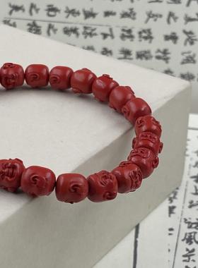 2026朱砂原石红砂手串男女款佛珠手链弥勒佛笑佛手链气质百搭送礼