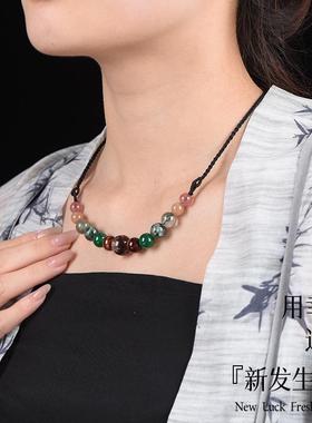 2026五行缺补喜用火木项链男女款天然绿水晶草莓晶锁骨链吊坠饰品