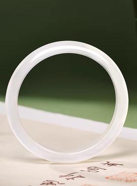 2026天然玛瑙白月光手镯巴西玉髓手镯少女款扁条高冰白月光冰透荔