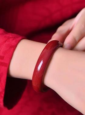 2026紫金砂朱砂宽面手镯轮胎手镯女款贵妃手镯手环低含量朱砂送妈