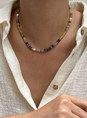 珍珠贝壳拼接度假女项链