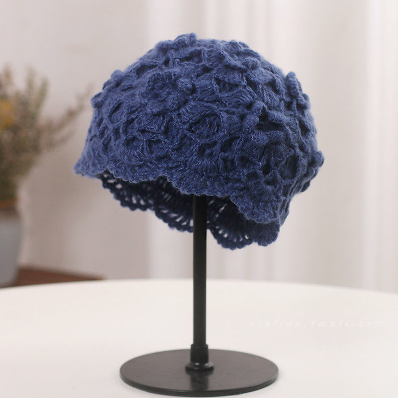 小众设计日系复古包头帽女秋冬保暖时尚百搭针织花朵毛线贝雷帽子,淘宝优惠券,粉丝福利购,淘宝优惠卷