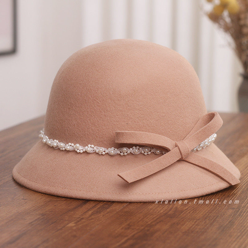 赫本风珍珠蝴蝶结羊毛呢渔夫帽女秋冬小香风气质盆帽优雅名媛礼帽,淘宝优惠券,粉丝福利购,淘宝优惠卷