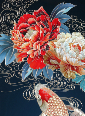 新中式手工铜雕牡丹锦鲤装饰画