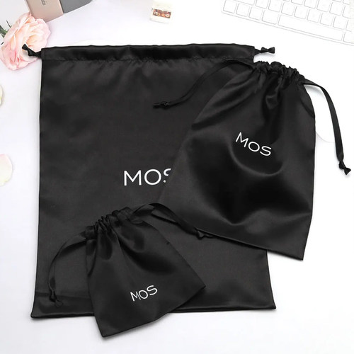 黑色丝绸收纳袋定制logo标志缎面拉绳袋假发鞋子包装包包防尘袋子 - 图0