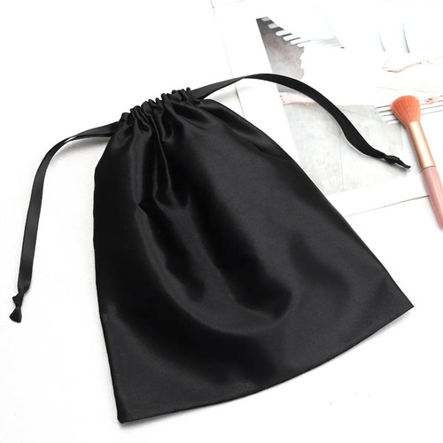黑色丝绸收纳袋定制logo标志缎面拉绳袋假发鞋子包装包包防尘袋子 - 图1