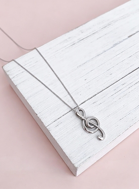 音符项链女s925纯银锁骨链小众创意个性音乐符号吊坠高音谱号新款