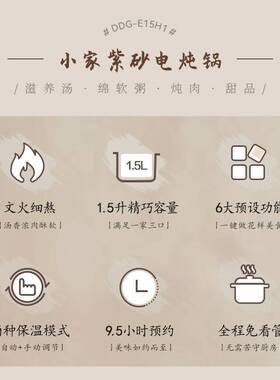 官方小熊电炖盅DDG-E15H1 煲汤锅煮粥神器煲汤家用全自动紫砂汤煲