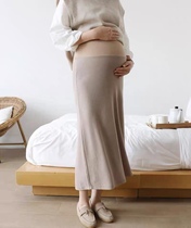 South Korea Dongdaemun Pregnancy Woman Dress 23 Autumn New Pure Color Pure Cotton Comfort Tobellied Halfbody Dress Rear Open Fork