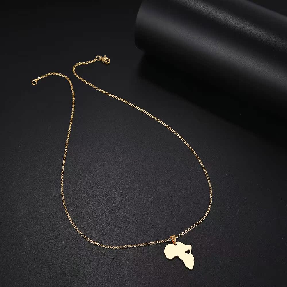 Necklace For Women Men Africa Map Gold Pendant Necklaces-图2