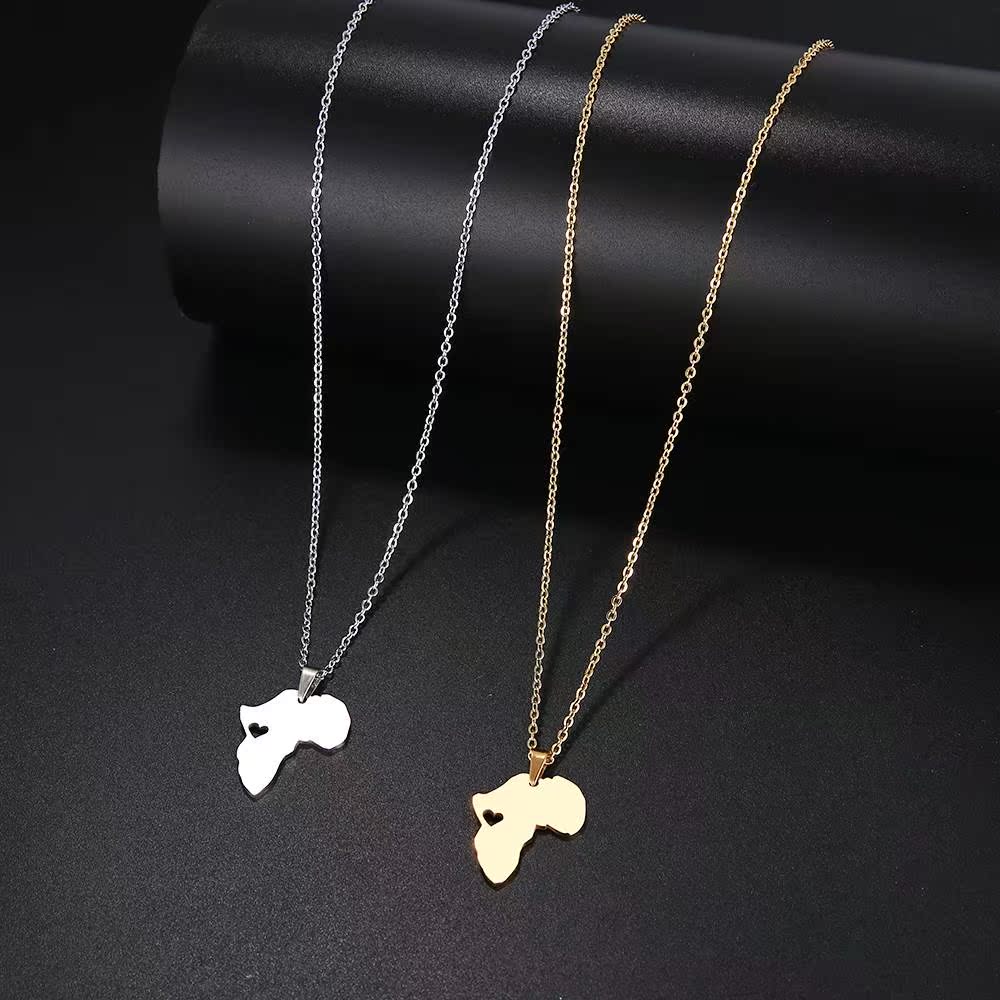 Necklace For Women Men Africa Map Gold Pendant Necklaces-图3