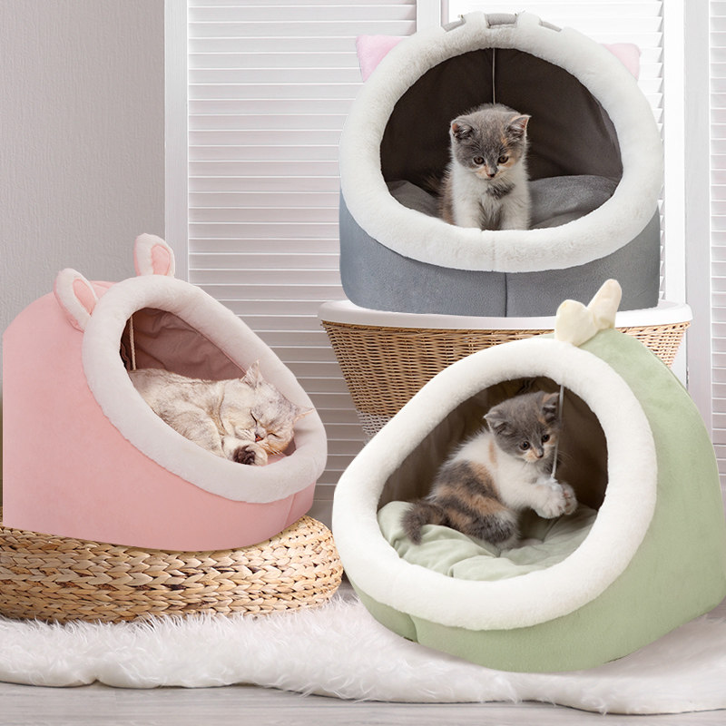 猫窝冬季保暖四季通用封闭式深度睡眠窝猫咪房子别墅猫屋宠物用品_虎窝淘