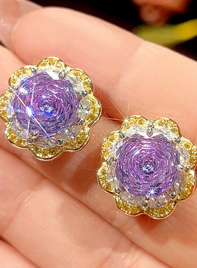 新款铜镀银饰品仿彩宝镶钻吊坠女项链玫瑰切仿紫水晶耳钉开口戒指