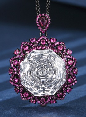 新款铜镀枪黑色饰品干枯玫瑰粉色吊坠女款锁骨项链仿彩宝镶钻挂坠