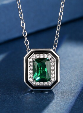 新款铜镀银饰品仿祖母绿方形吊坠女款项链仿彩宝耳钉镶钻开口戒指