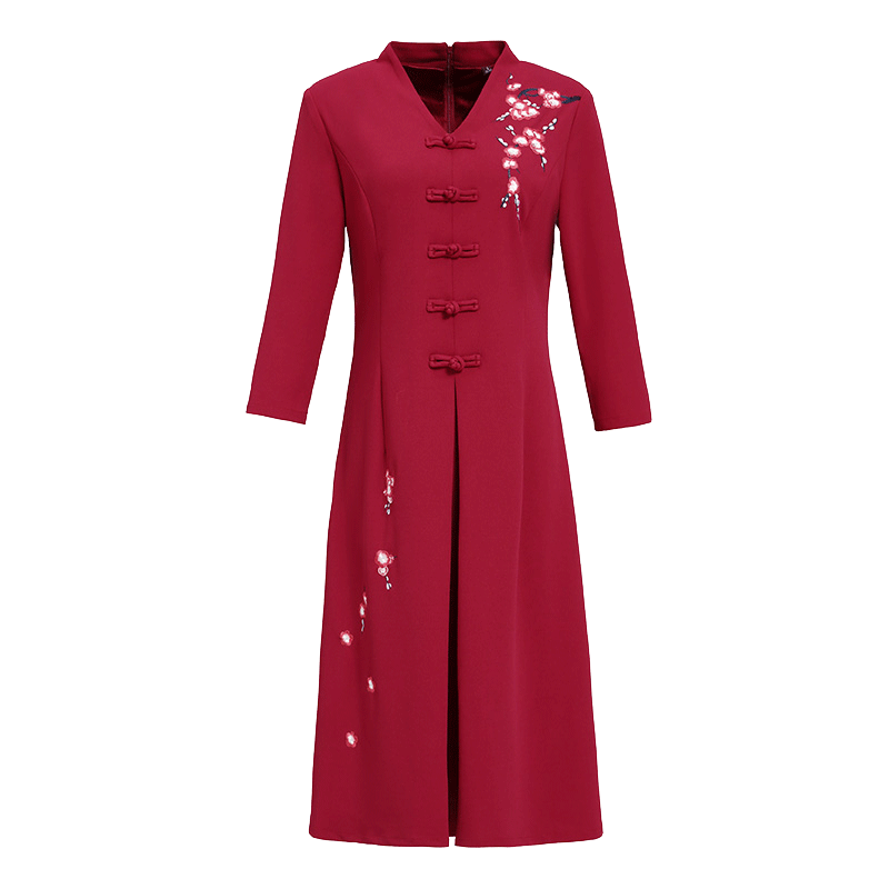 婚礼妈妈装春秋高贵中年女旗袍裙子 恰时光中老年女装