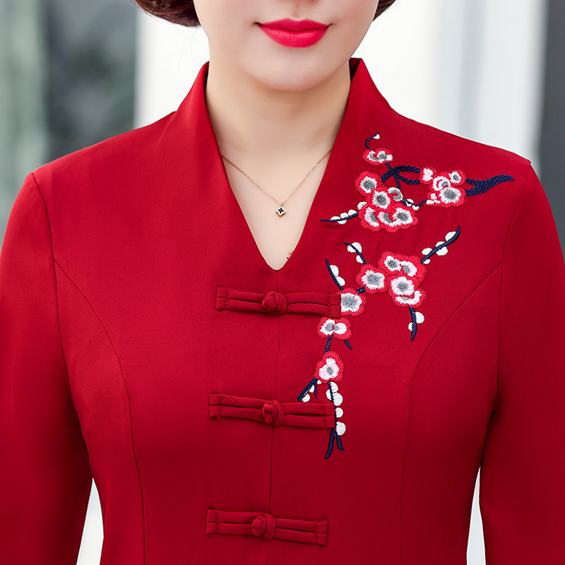 婚礼妈妈装春秋高贵中年女旗袍裙子 恰时光中老年女装