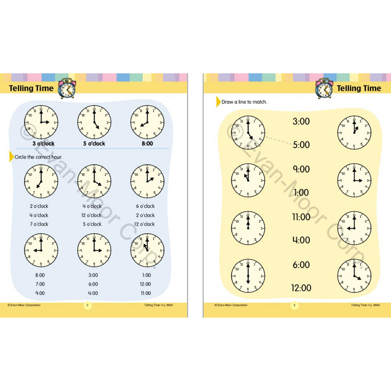 Evan-Moor The Learning Line Telling Time Grade 1 2 学习起跑线 认识时间 一二年级 美国加州教辅 evanmoor - 图1