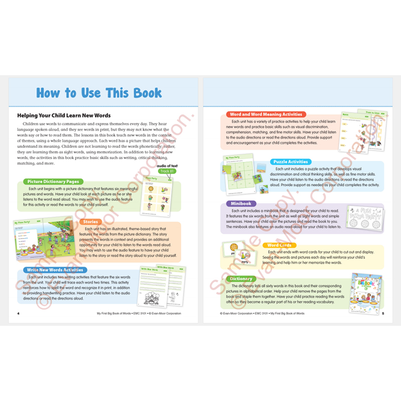 Evan-Moor My Big Book of words Grade PreK-2 我的第一本单词大书 4册套装 美国加州教辅 evanmoor正版 幼儿园到一年级词汇写作 - 图1