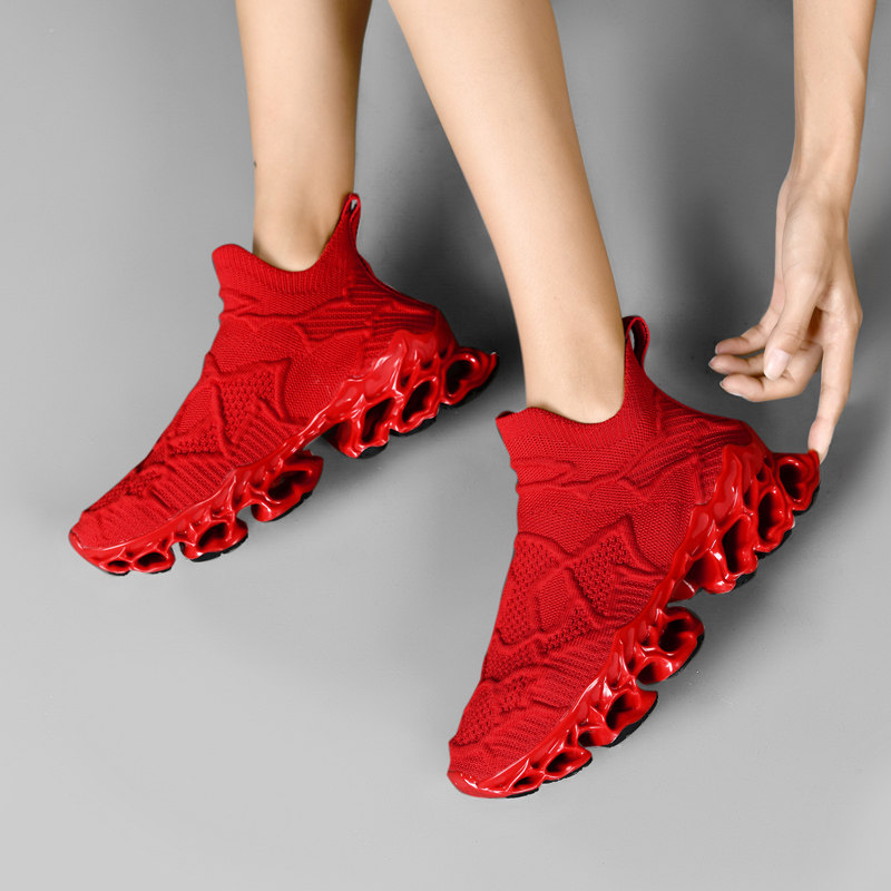 李宇女鞋2025新款高弹飞织网面网鞋红色运动跑步鞋子潮鞋夏季透气,淘宝优惠券,粉丝福利购,淘宝优惠卷