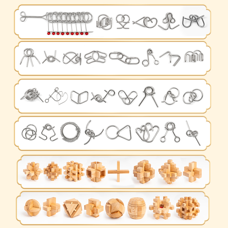九连环智力解锁环解扣24件套40益智玩具儿童鲁班锁孔明锁全小学生 - 图1