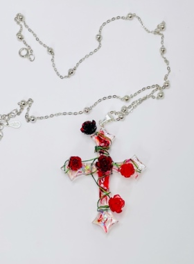 喵可手工制作s925纯银十字架项链