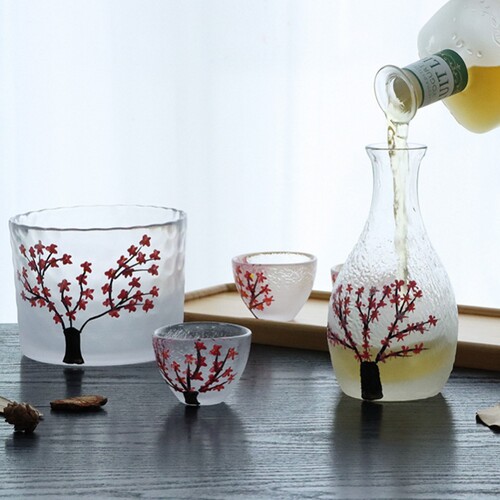 日式樱花锤纹清酒壶清酒杯子烈酒杯套装少女磨砂玻璃分酒器温酒器 - 图2