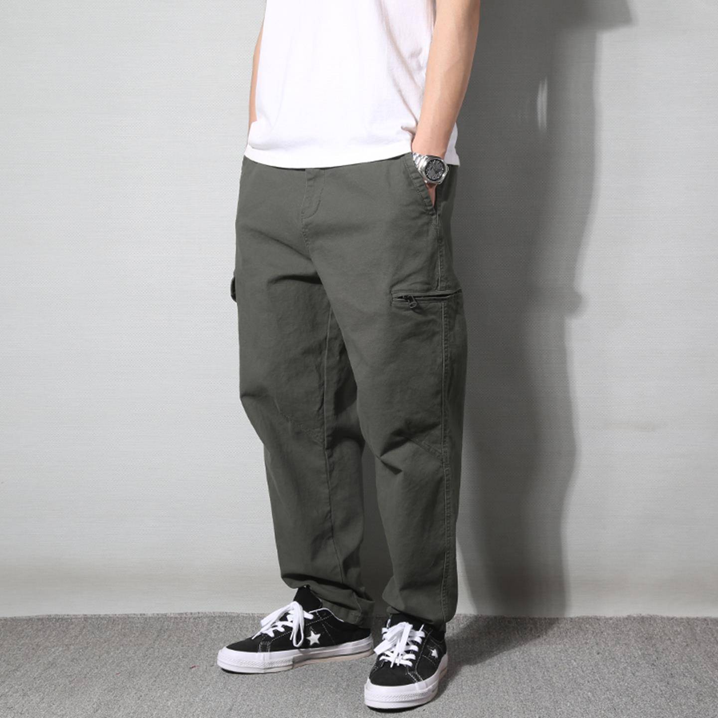 Home Daily~日系多口袋工装裤男直筒宽松休闲长裤哈伦锥形九分裤 - 图0