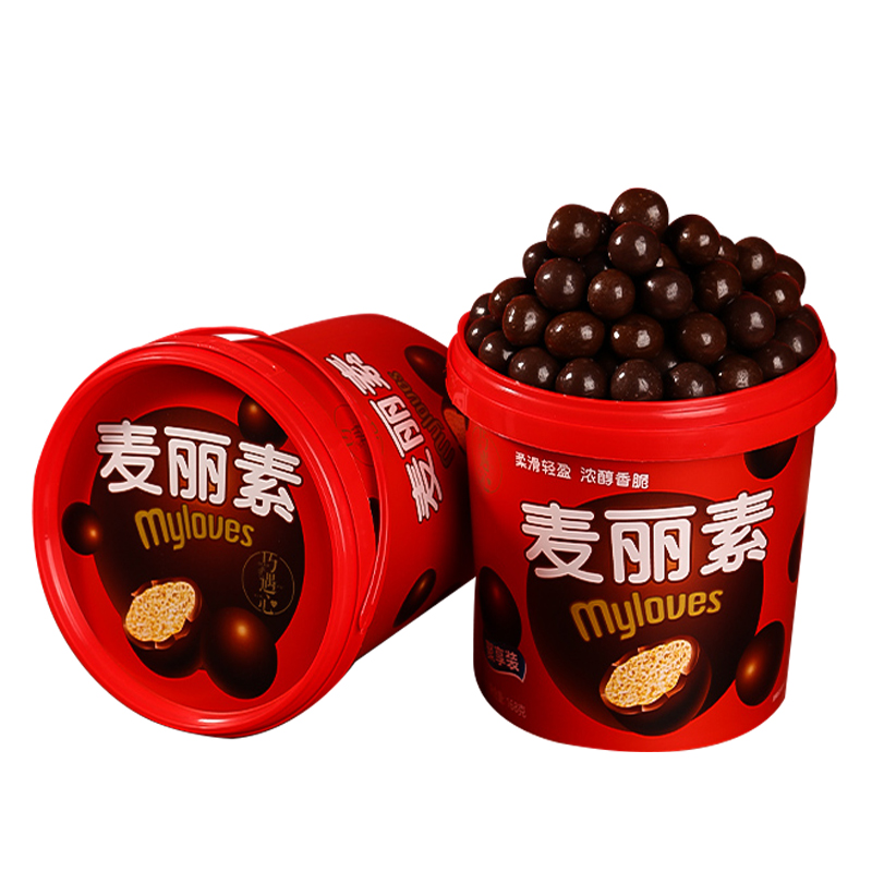 不多言旗舰店麦丽素桶装怀旧黑巧克力豆夹心麦芽脆心球零食朱古力糖果送儿童3