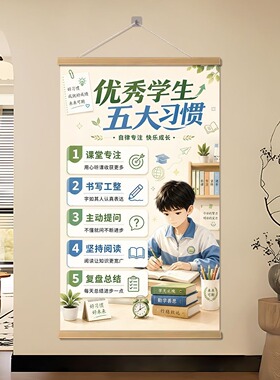 优秀学生五大习惯学霸养成教学学习教育育儿学生挂画
