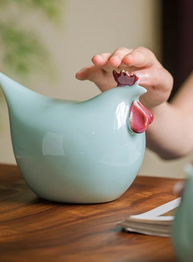 景德镇陶瓷手工影青瓷生肖鸡陶瓷创意个性现代家居摆设动物工艺品