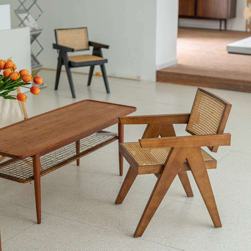ins复古藤编餐椅实木休闲吃饭椅子简约实木靠背餐椅北欧昌迪加尔,淘宝优惠券,粉丝福利购,淘宝优惠卷