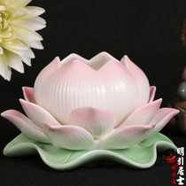 Buddhist Hall Supplies Lotus Oil Lamp Buddha Lamp Long Bright Light Ghee Oil Lamp Lotus Lamp Long Bright Light Ceramic Adjustable Light