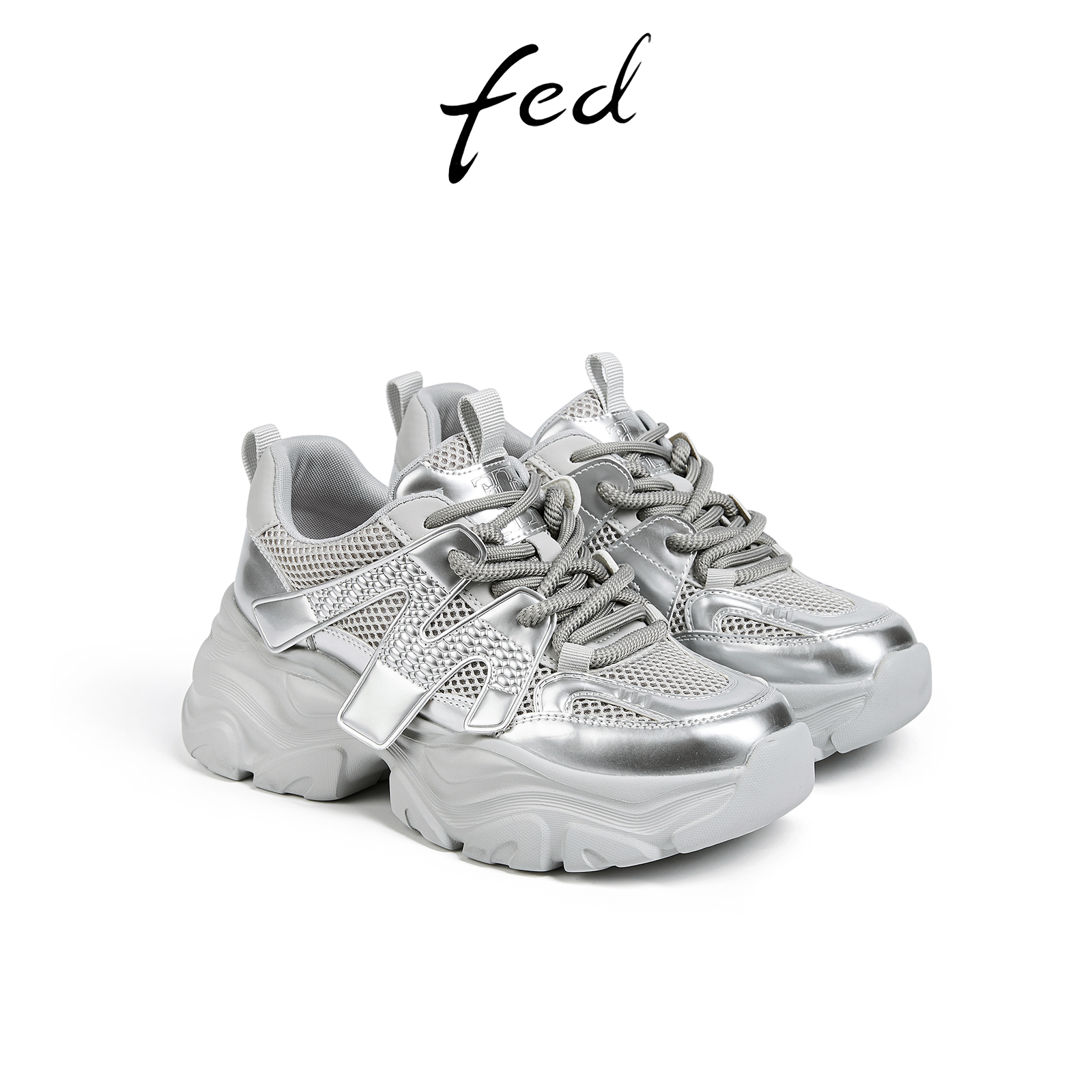 fed银色老爹鞋夏季新款女鞋网面透气厚底鞋时尚户外休闲鞋运动鞋 - 图3