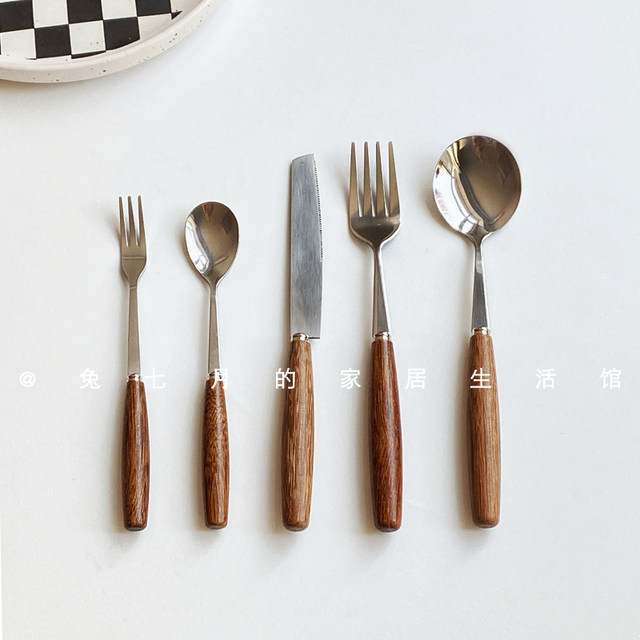 Simple chicken wenge wooden knife and fork spoon Western dining tableware