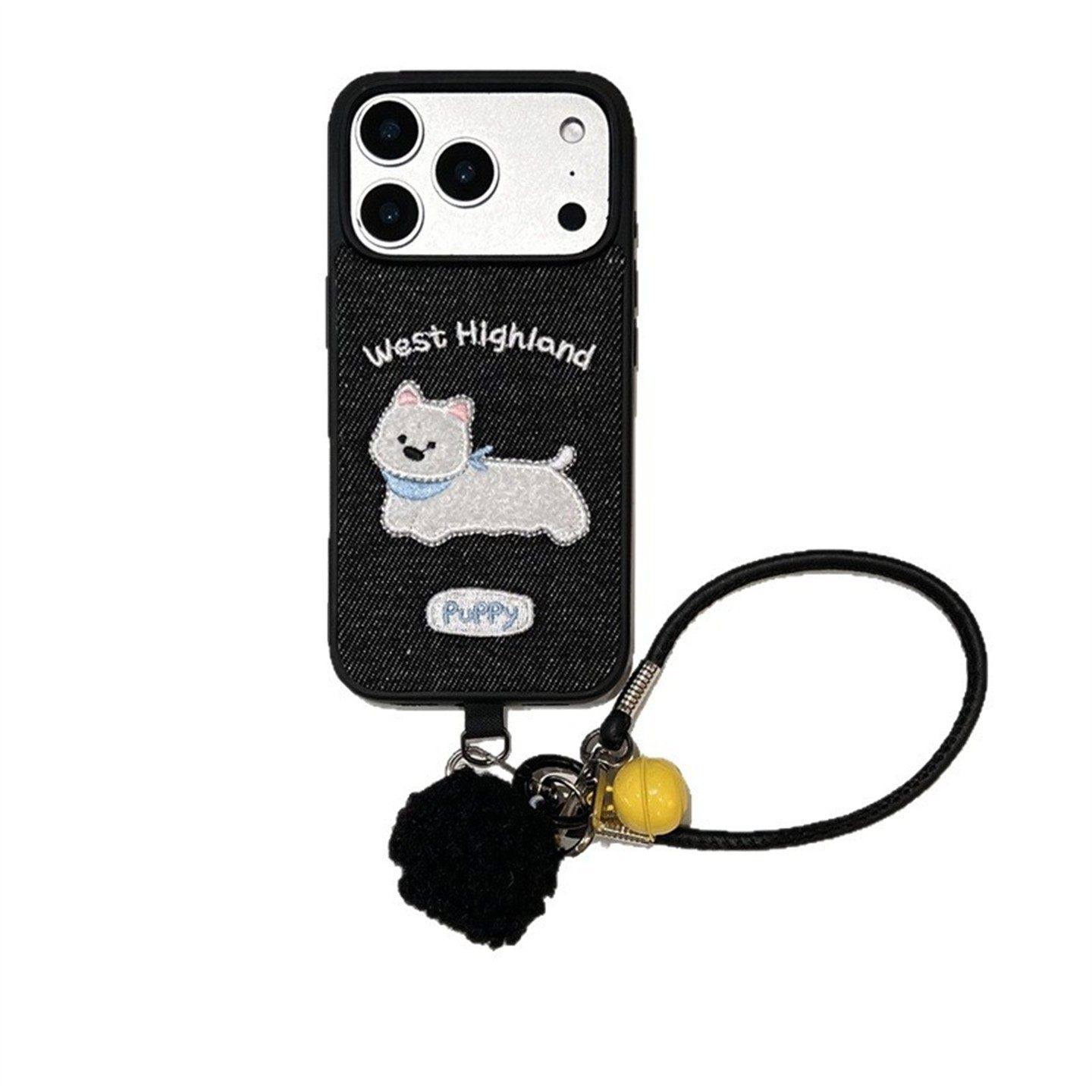 牛仔蓝刺绣狗狗适用苹果17promax手机包iPhone15/16保护套14挂绳,淘宝优惠券,粉丝福利购,淘宝优惠卷