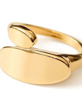 欧美爆款质感ins椭圆豌豆戒指女开口个性简约水滴几何18K金指环