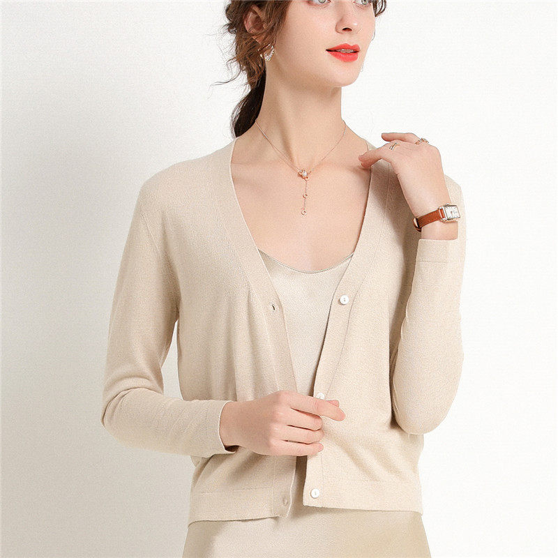 2020春夏短款薄针织v领羊绒防晒衣 卿羊毛针织衫
